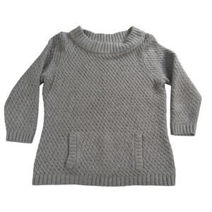 Talbots Petites Wool Angora Sweater M Gray Textured Knit Pocket Pullover